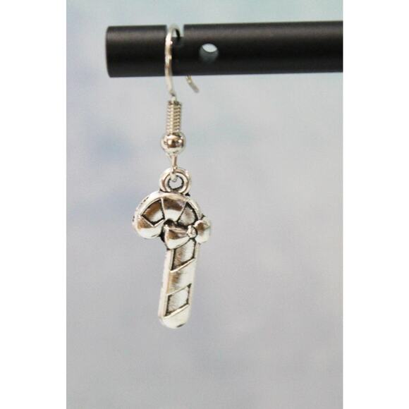 Small Candy Cane Green Red and Gold Earrings E124 - Picture 4 of 4